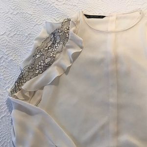 Zara Lace and Ruffle White Blouse